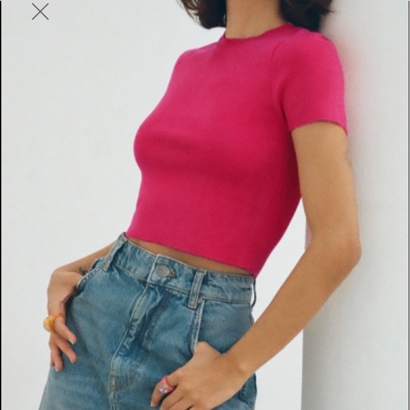 Zara Tops Zara Cropped Top Hot Pink Poshmark